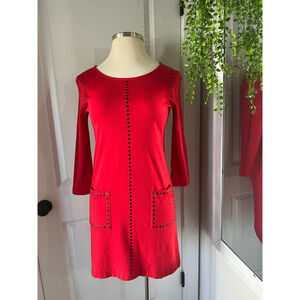 Joan Vass 3/4-Sleeve Cotton Interlock Dress w/ Pockets & Studded Trim size 1P